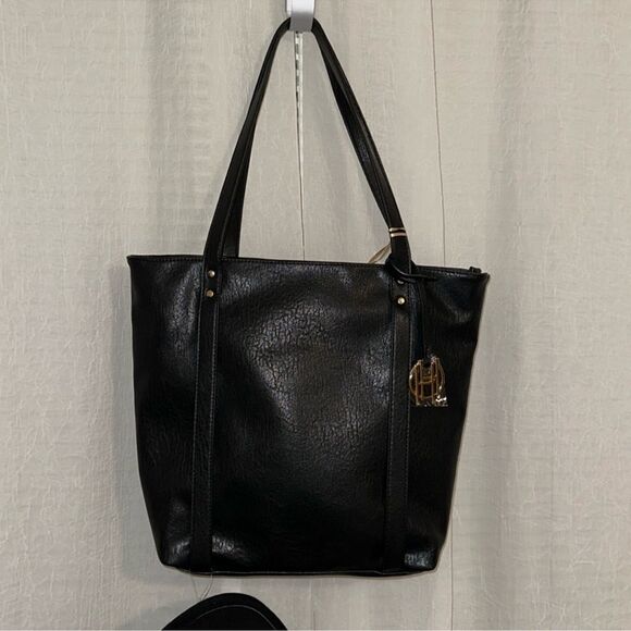 HOH Black 6181 Pleather Tote Bag and Black Fedora Hat Gift Set - Picture 15 of 16